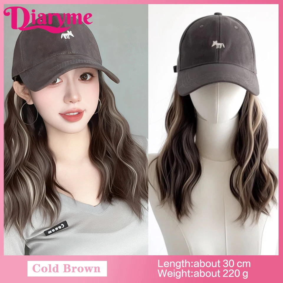 Short Water Wavy Wigs With Baseball Hat
