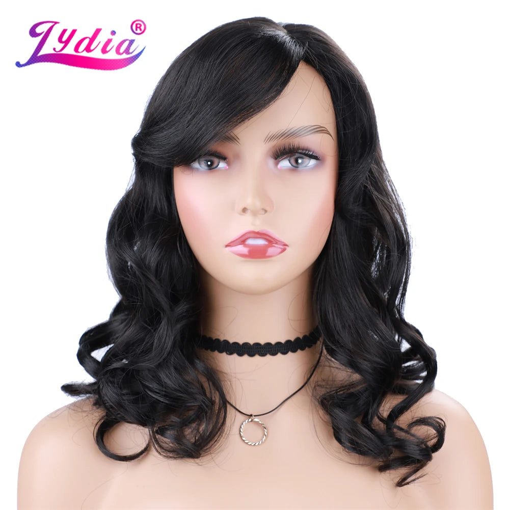 Wavy 18 inch  Wig With Baby Hair Mixed Color Brown