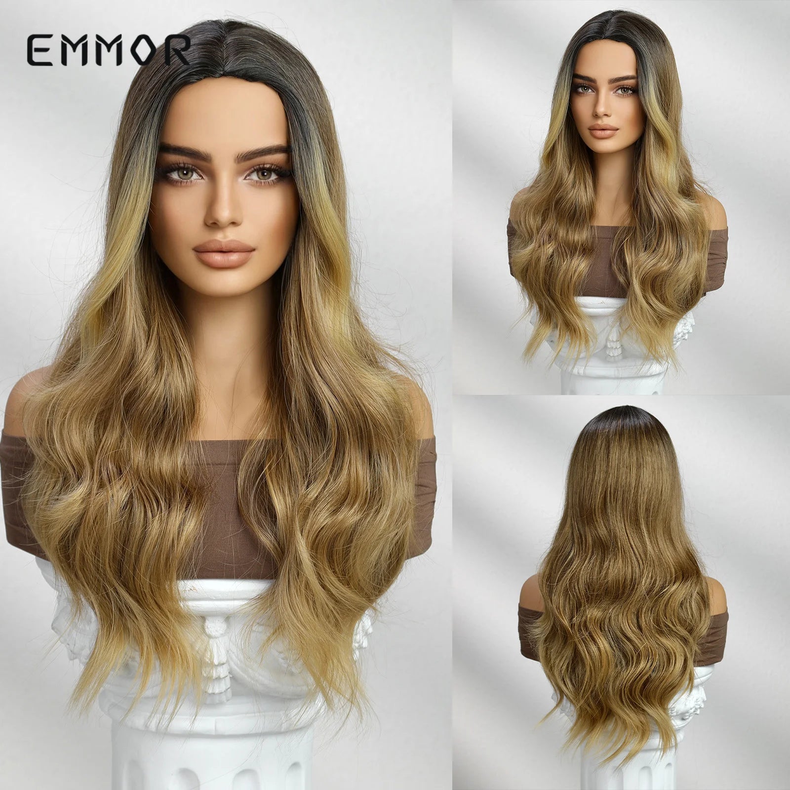 Ombre Brown Synthetic Wig Long Wavy Wig