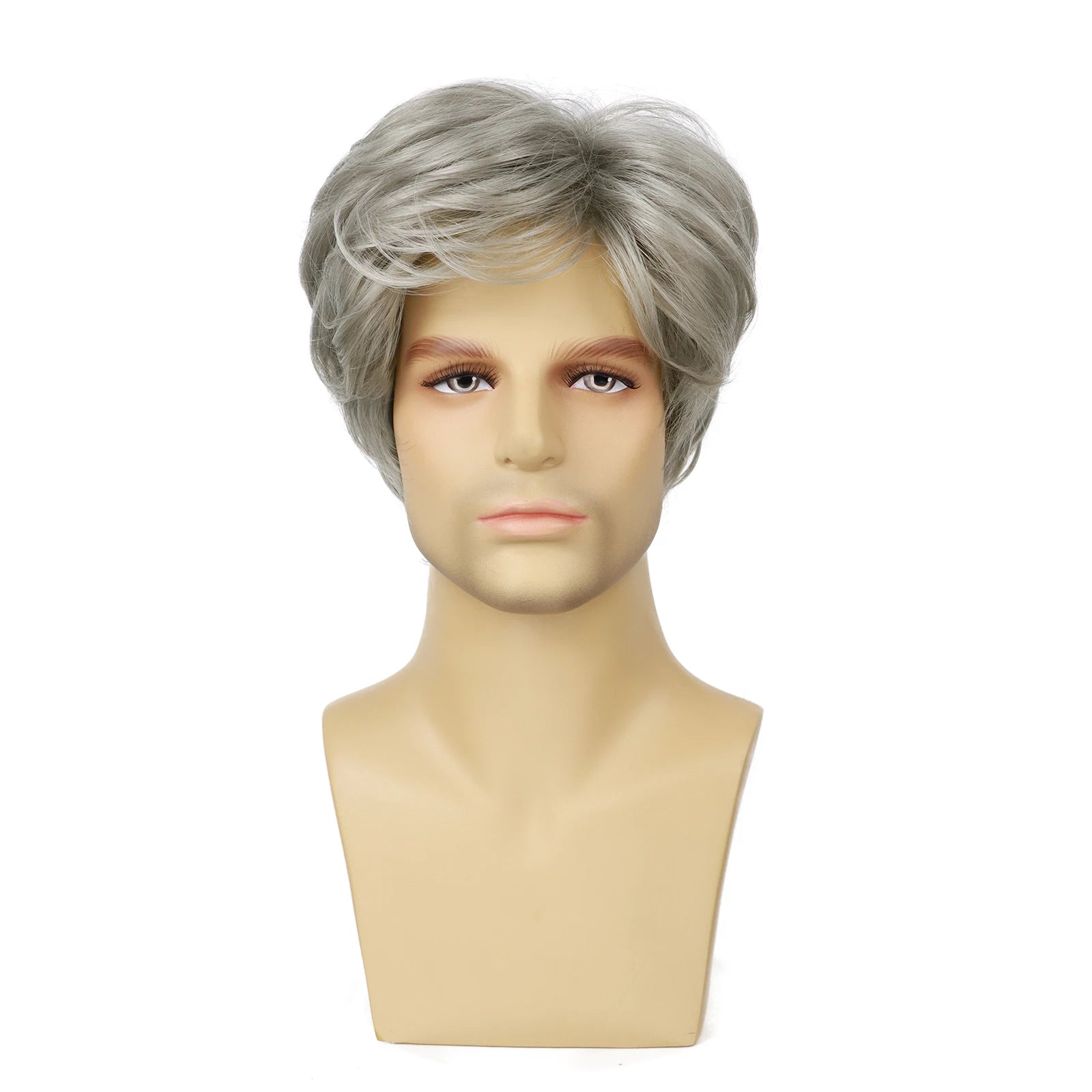 Synthetic Men Wigs Short Silver Gray Toupee