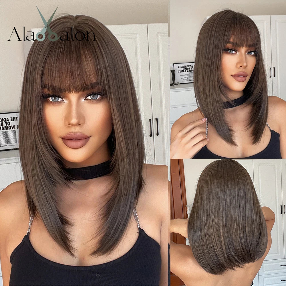 Blonde Layered Synthetic Wigs with Bangs Straight Short Highlights  Wig