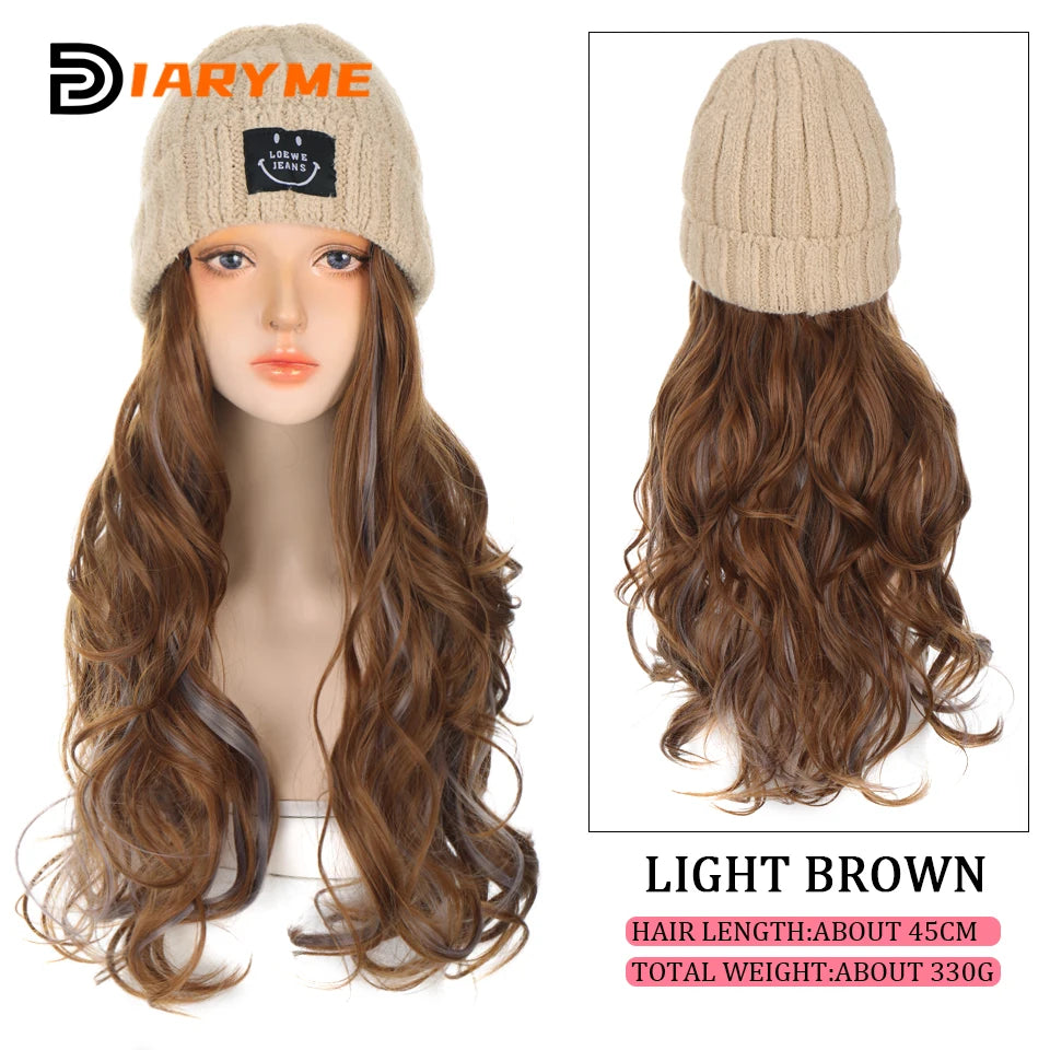Synthetic Knitted Hat Wig Beanies Hat With Hair Wig