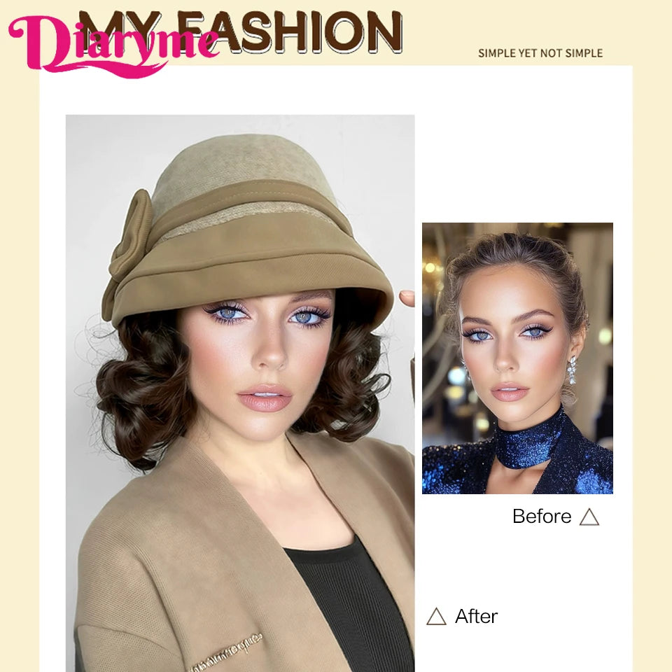Hat Wig Women's Fashion Synthetic One-piece Bow Fisherman's Hat Wig Lazy Thick Warm Wool Short Curly Hair With Hat For Women Mom