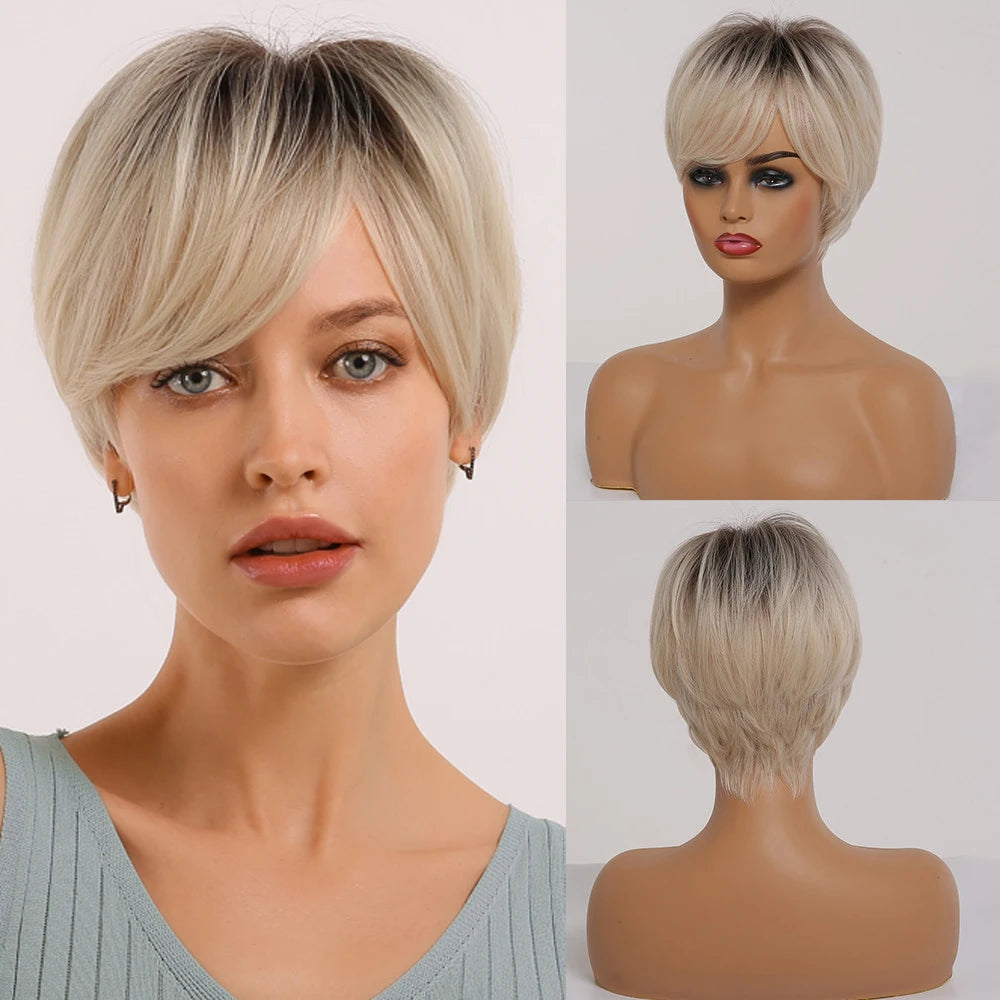 Ombre Platinum Blonde Pixie Wig with Bang