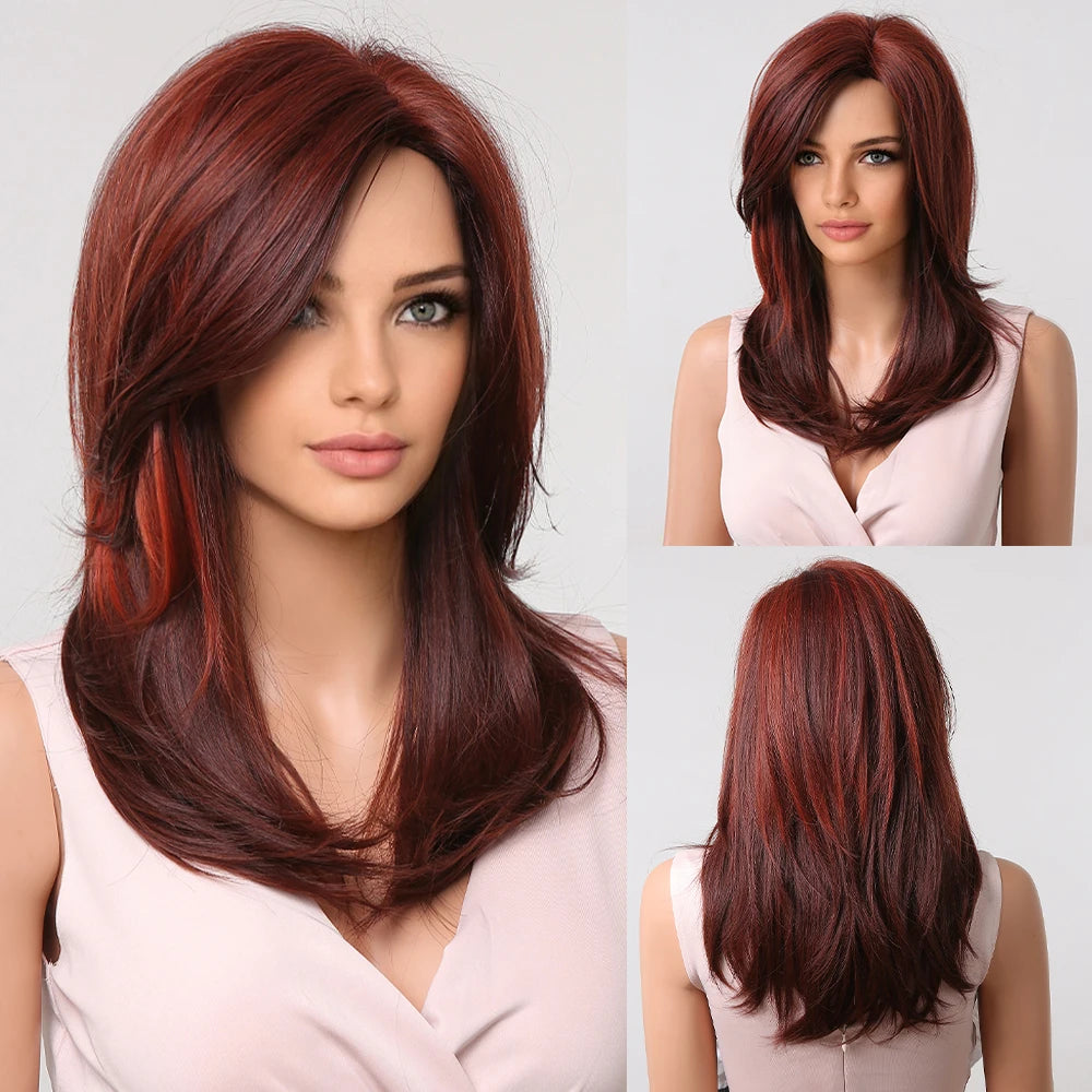 Blonde Layered Synthetic Wigs with Bangs Straight Short Highlights  Wig