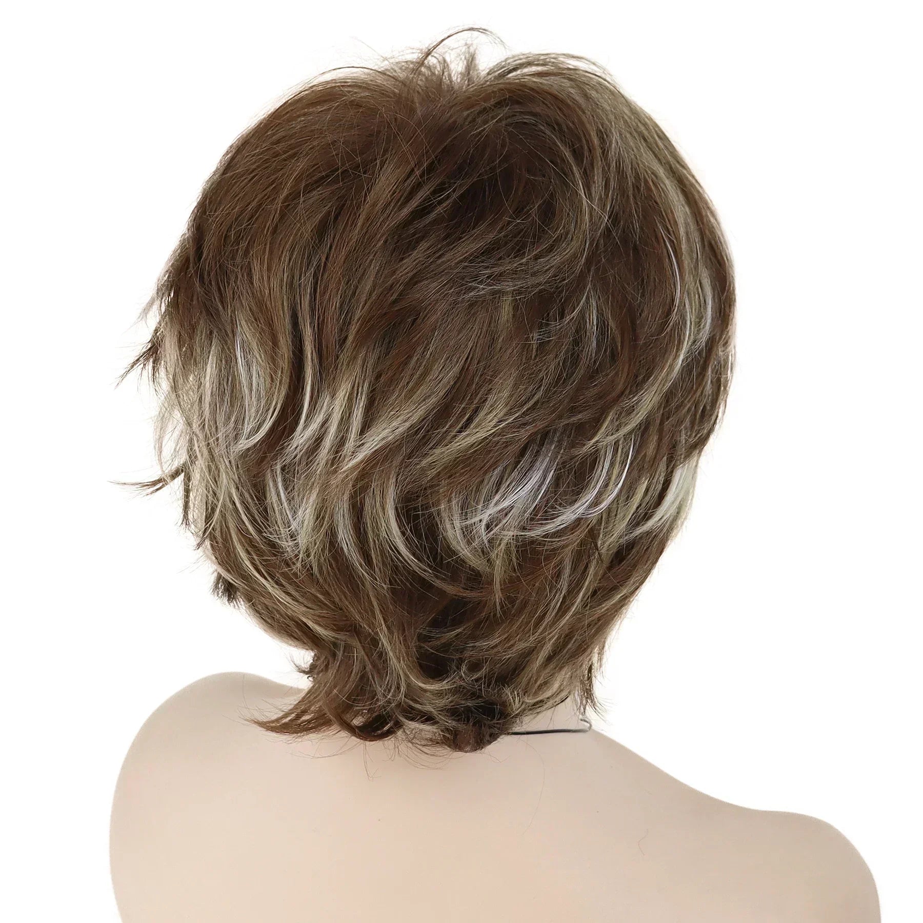 Mix Brown Hair Short Curly Wig with Bangs