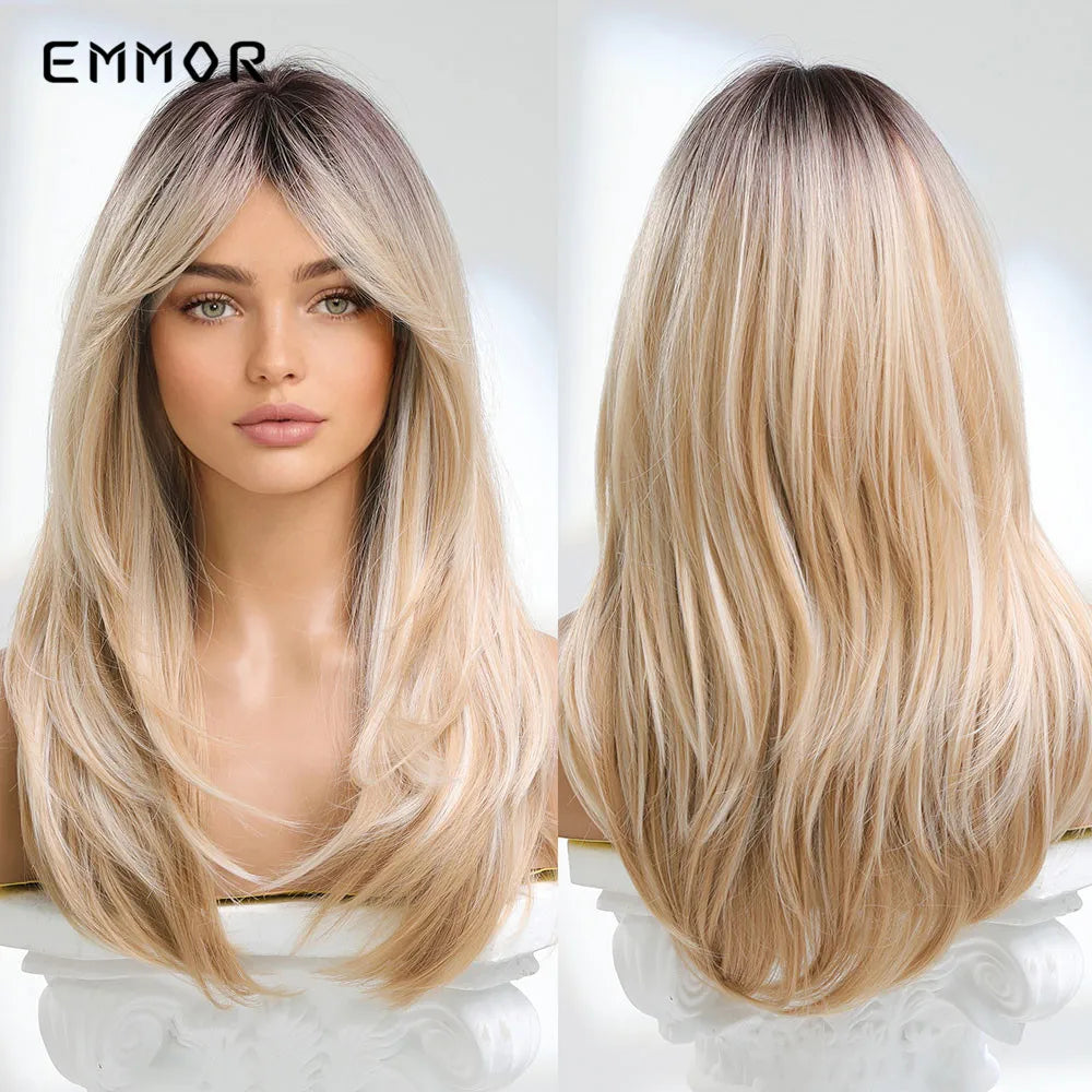 Ombre Black Pink Wig With Bangs