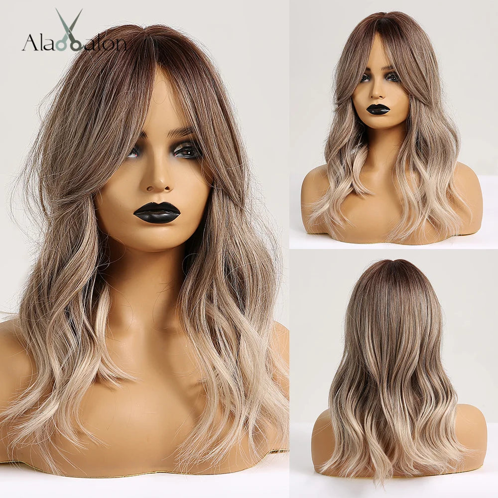Blonde Layered Synthetic Wigs with Bangs Straight Short Highlights  Wig