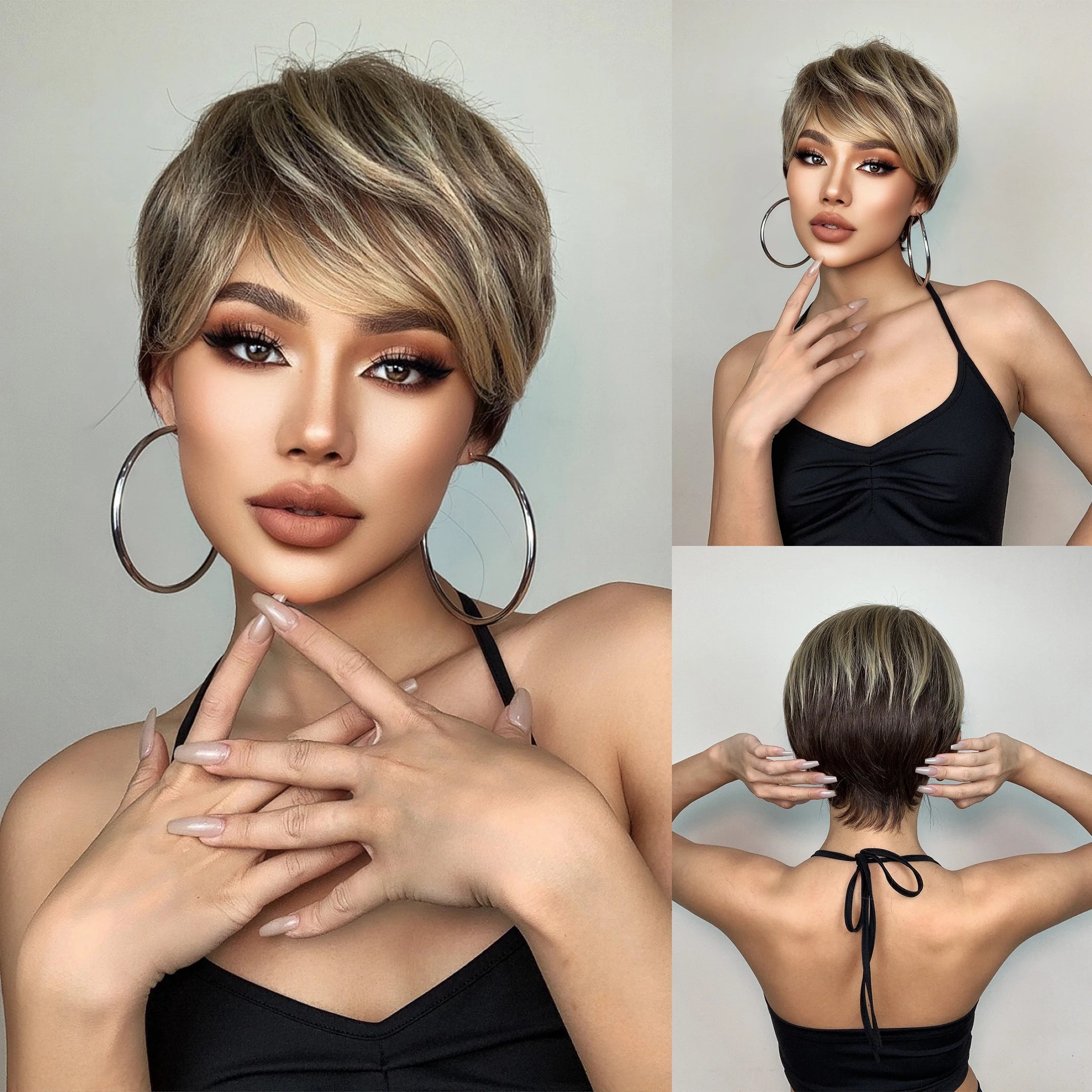 Ombre Platinum Blonde Pixie Wig with Bang