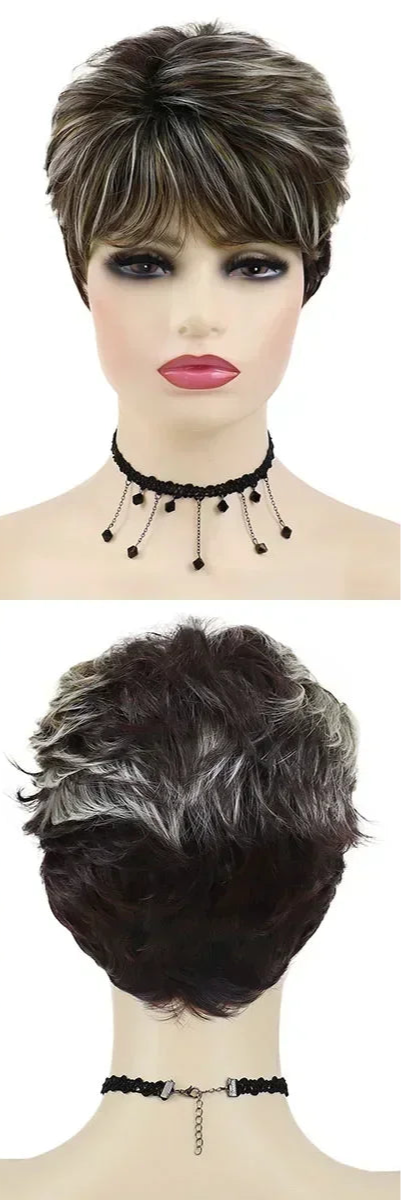 Mix Brown Hair Short Curly Wig with Bangs