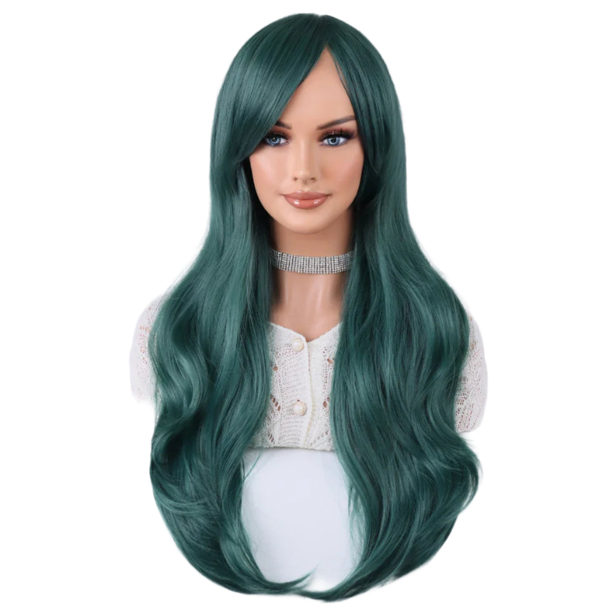 Blue wig with bangs long curly wig Heat resistant fiber synthetic wig