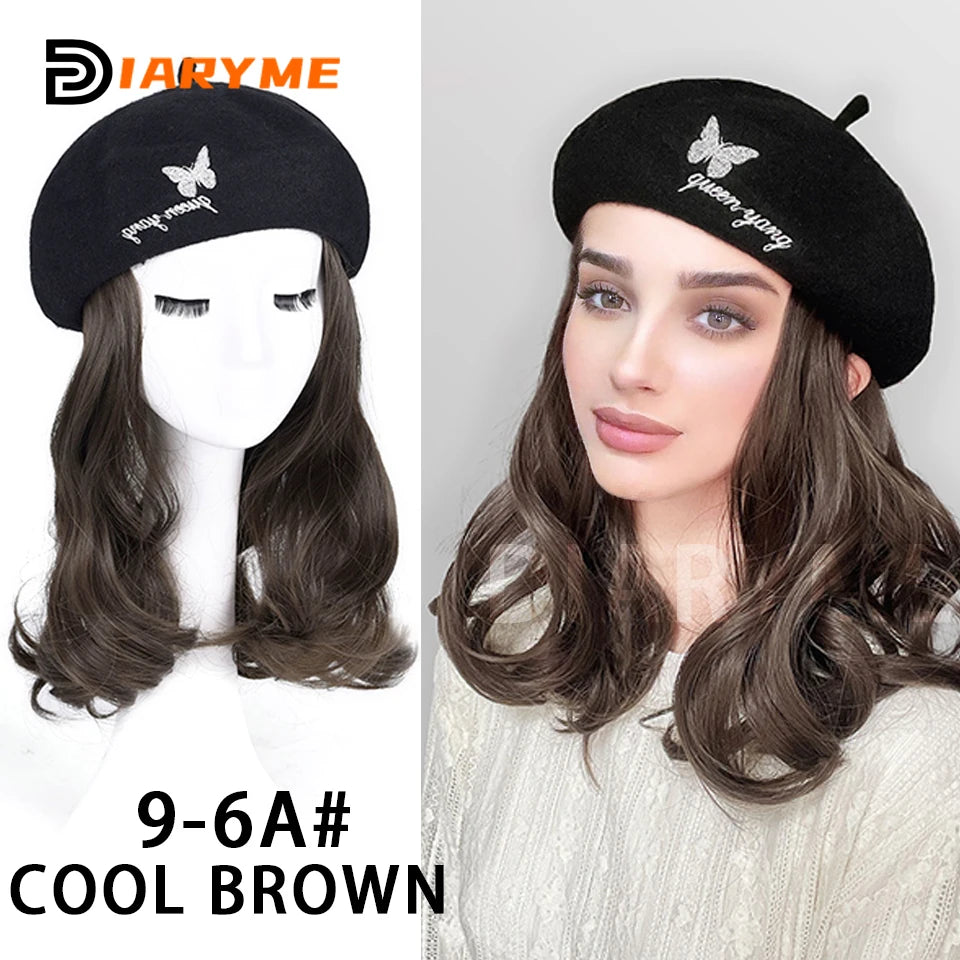 Straight Bob Hair Wig With Cap Beret Hat Wigs