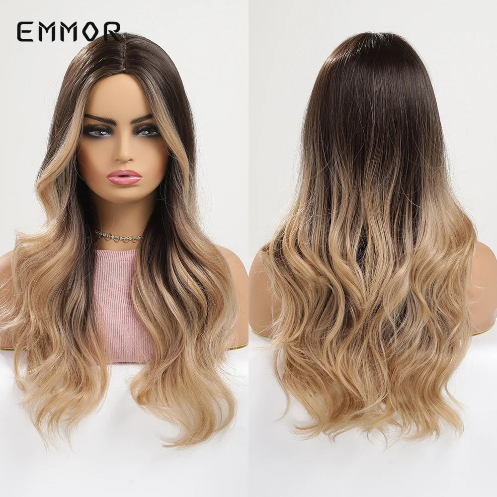 Ombre Brown Synthetic Wig Long Wavy Wig