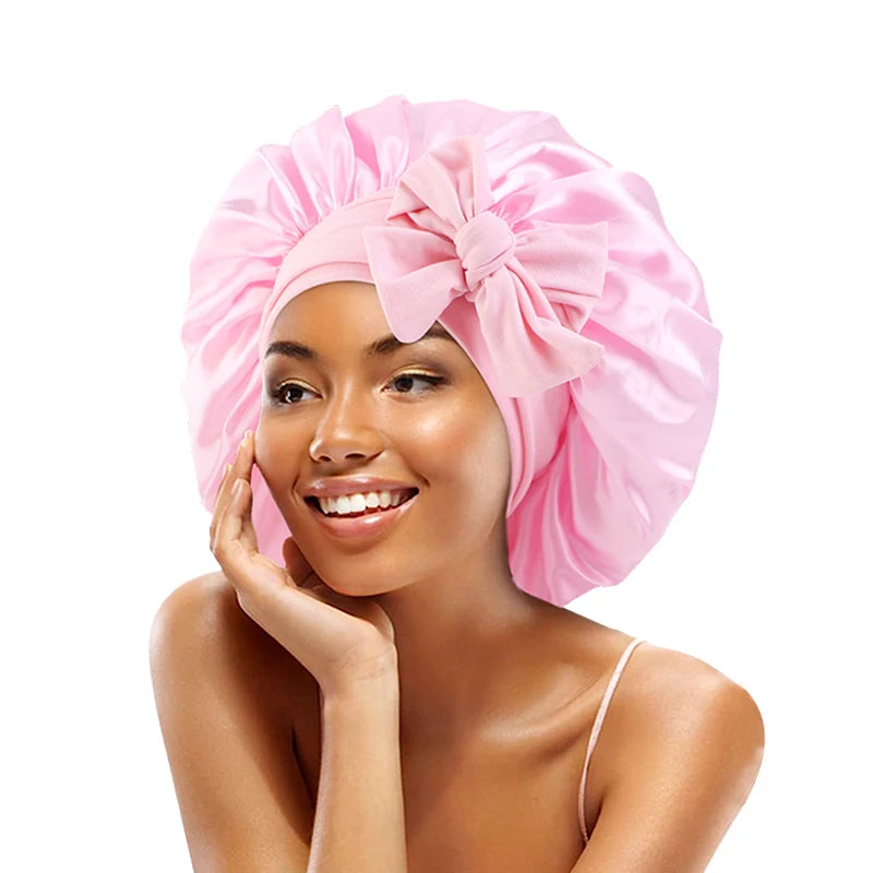 New Satin Solid Sleeping Bonnet With Stretchy Tie Band Elastic
