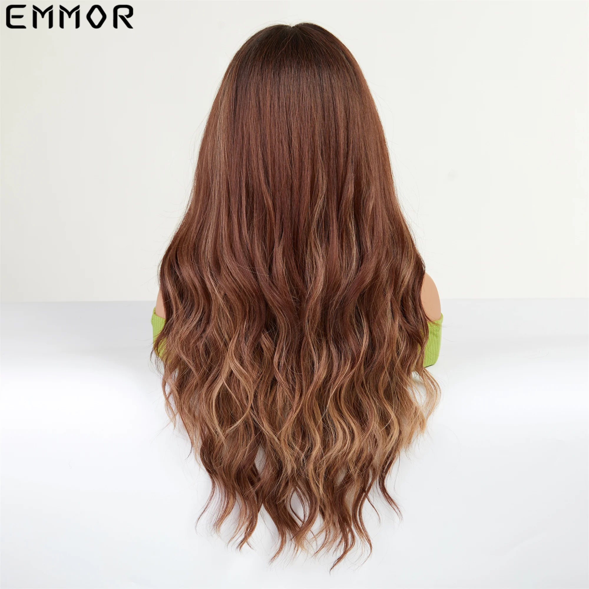 Emmor Synthetic Colorful Long Wavy Wig with Bangs for Women Cosplay Natural Highlight Brown Hair Wig High Temperature Fiber Hair