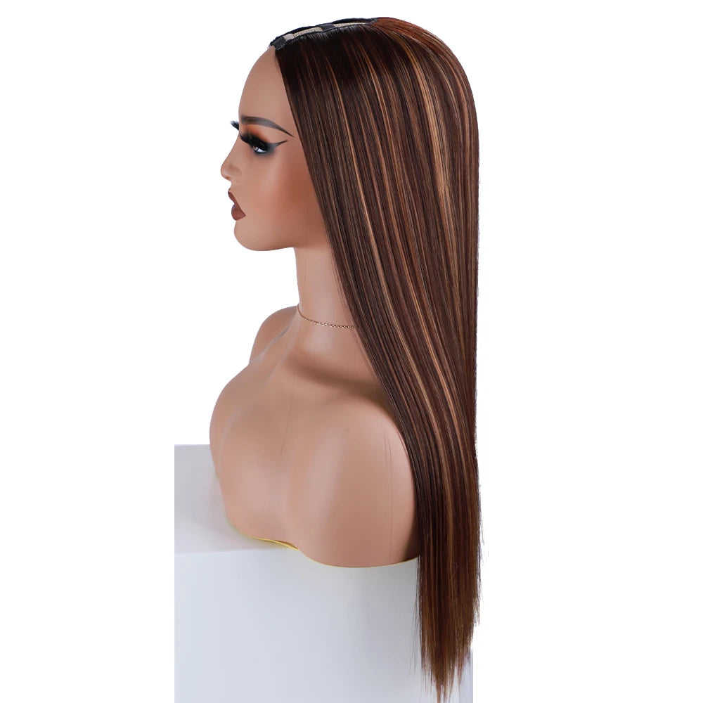 Silky Straight Synthetic U Part Wigs Highlight Blonde and Brown