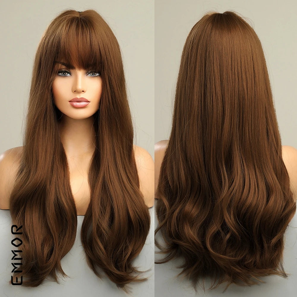 Ombre brown to Light Blonde Hair Wig with Bangs