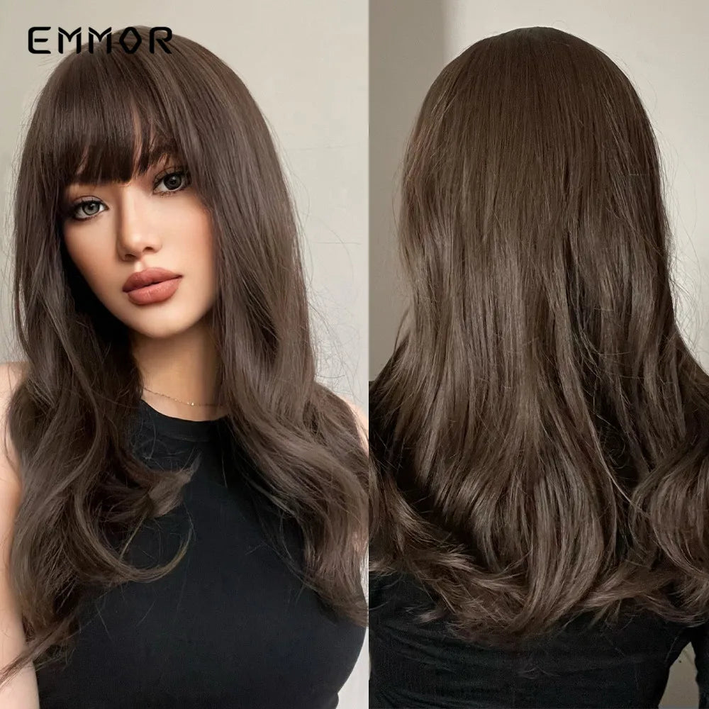 Ombre brown to Light Blonde Hair Wig with Bangs