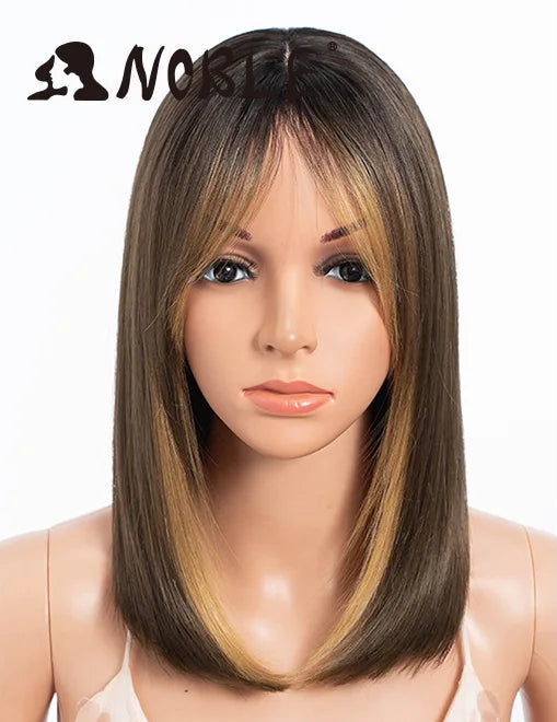 Silky Straight Synthetic Wigs with Bangs