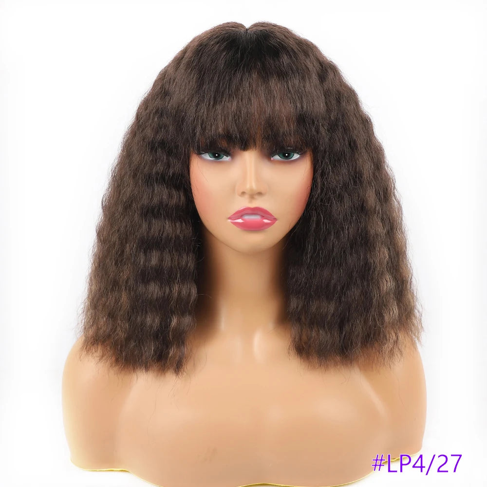 Short Curly Synthetic Wig with Blunt Bangs