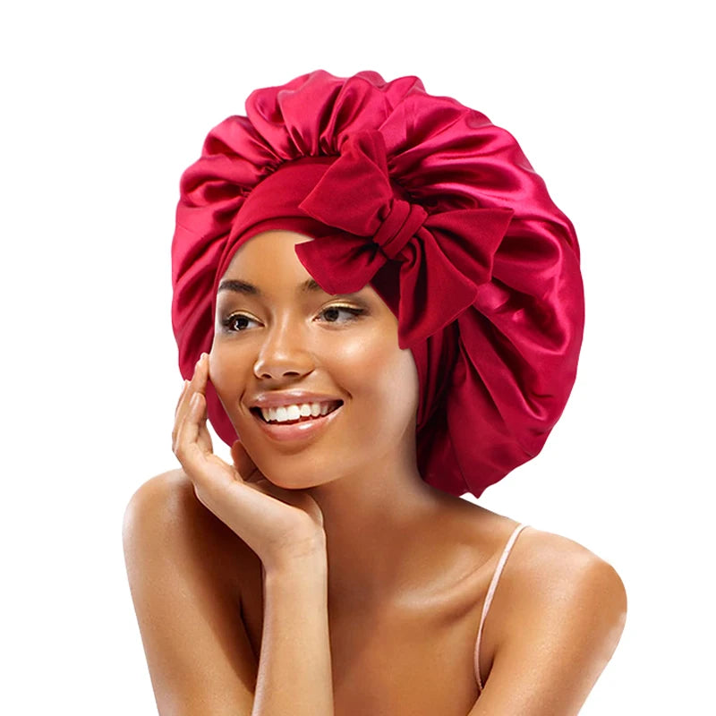 New Satin Solid Sleeping Bonnet With Stretchy Tie Band Elastic