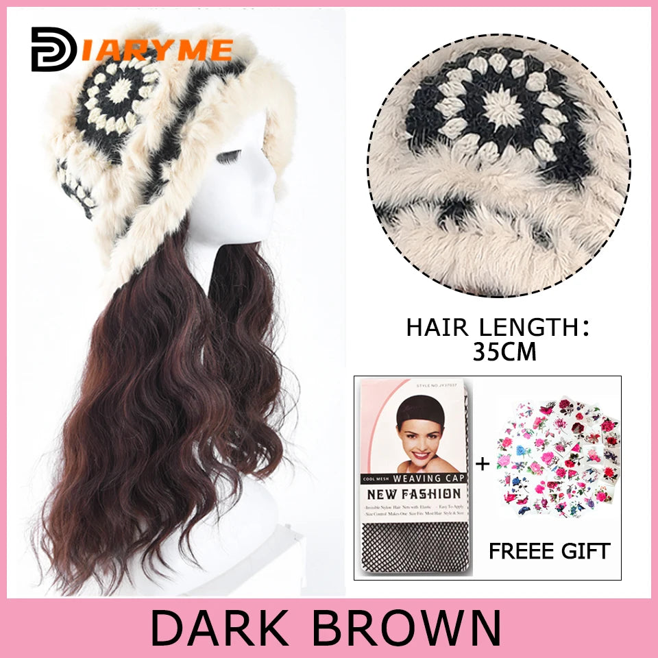 Synthetic Knitted Hat Wig Beanies Hat With Hair Wig