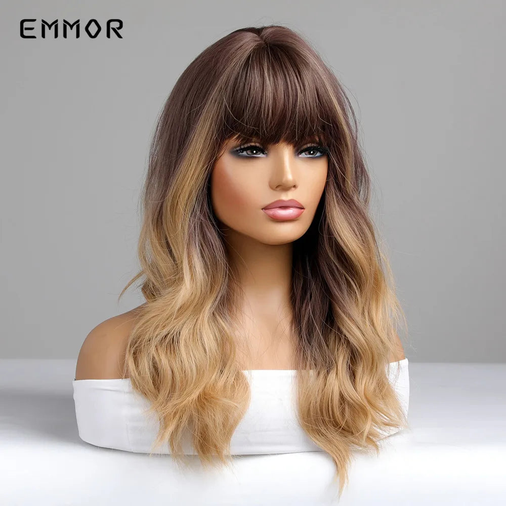 Ombre Black to Blonde Wig with Bangs