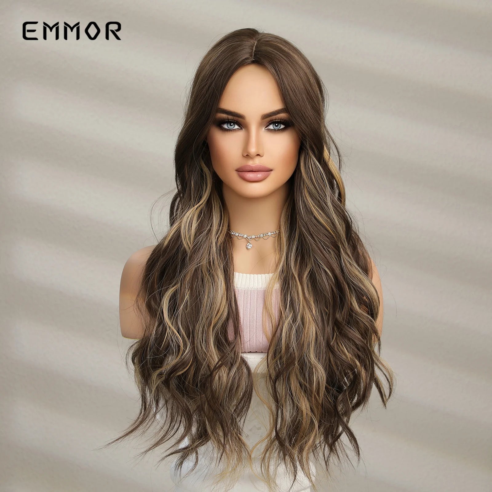 Brown Blonde Synthetic Long Wavy Wig