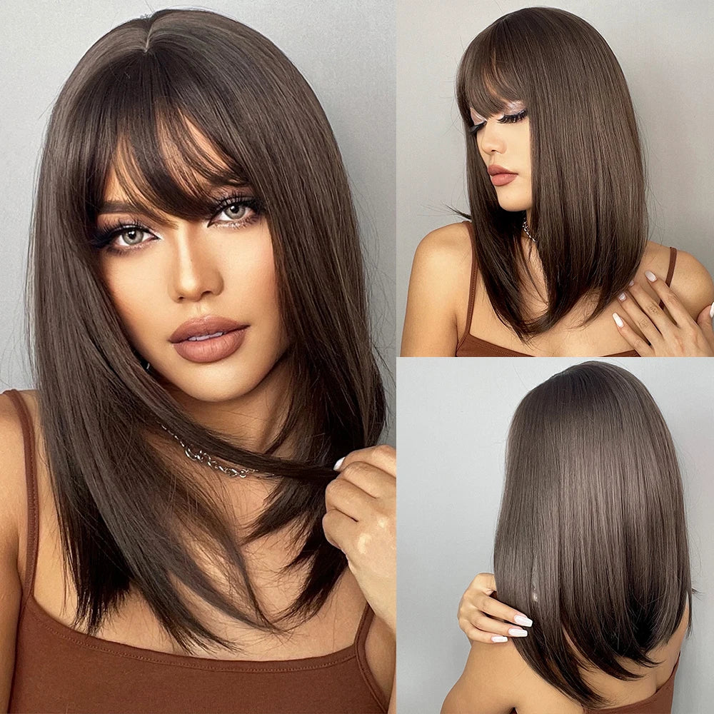 Blonde Layered Synthetic Wigs with Bangs Straight Short Highlights  Wig