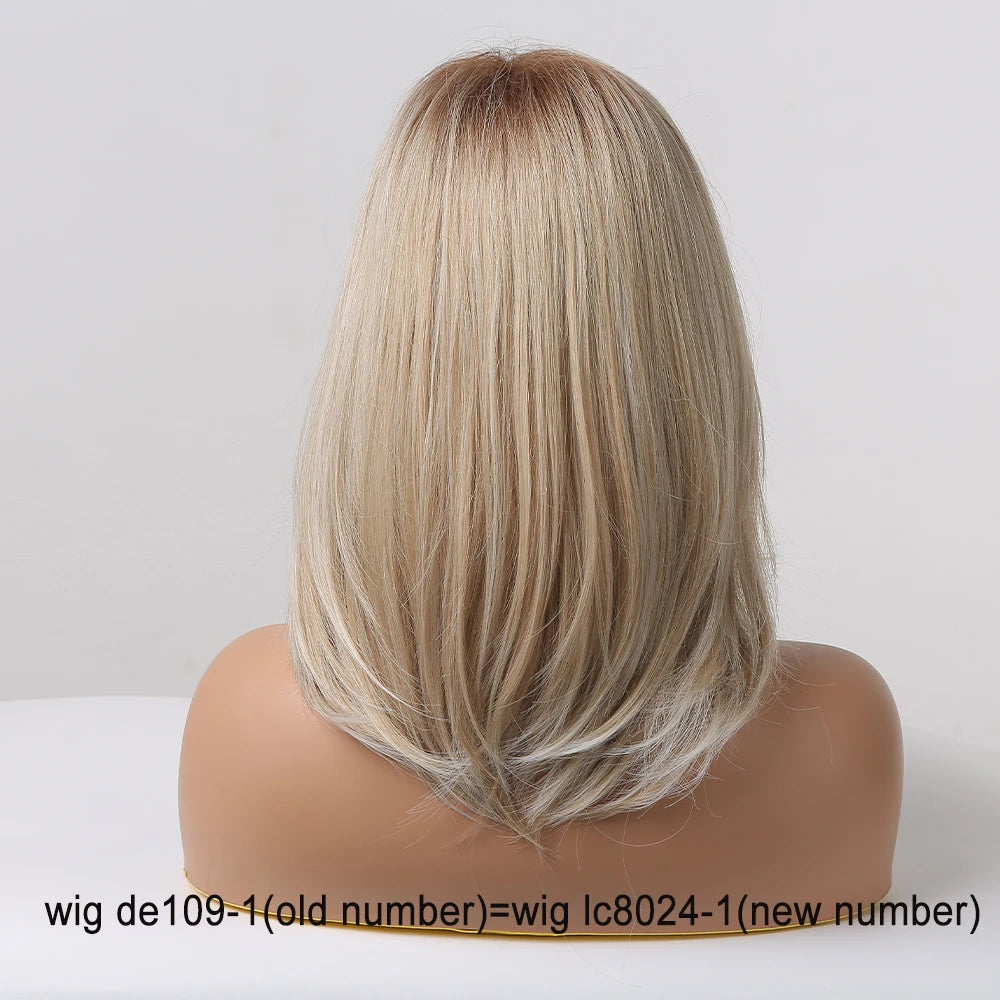 Blonde Layered Synthetic Wigs with Bangs Straight Short Highlights  Wig