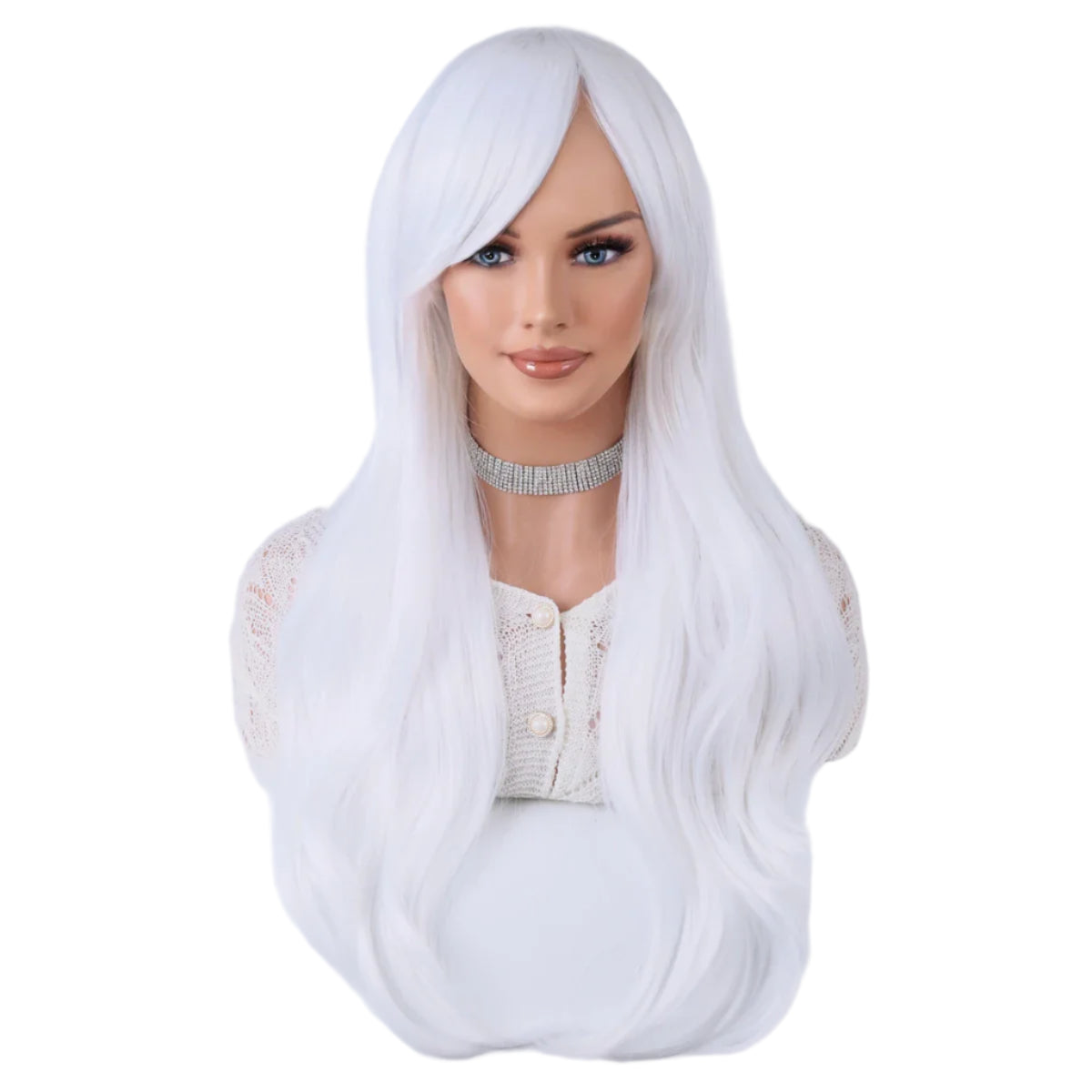 Blue wig with bangs long curly wig Heat resistant fiber synthetic wig