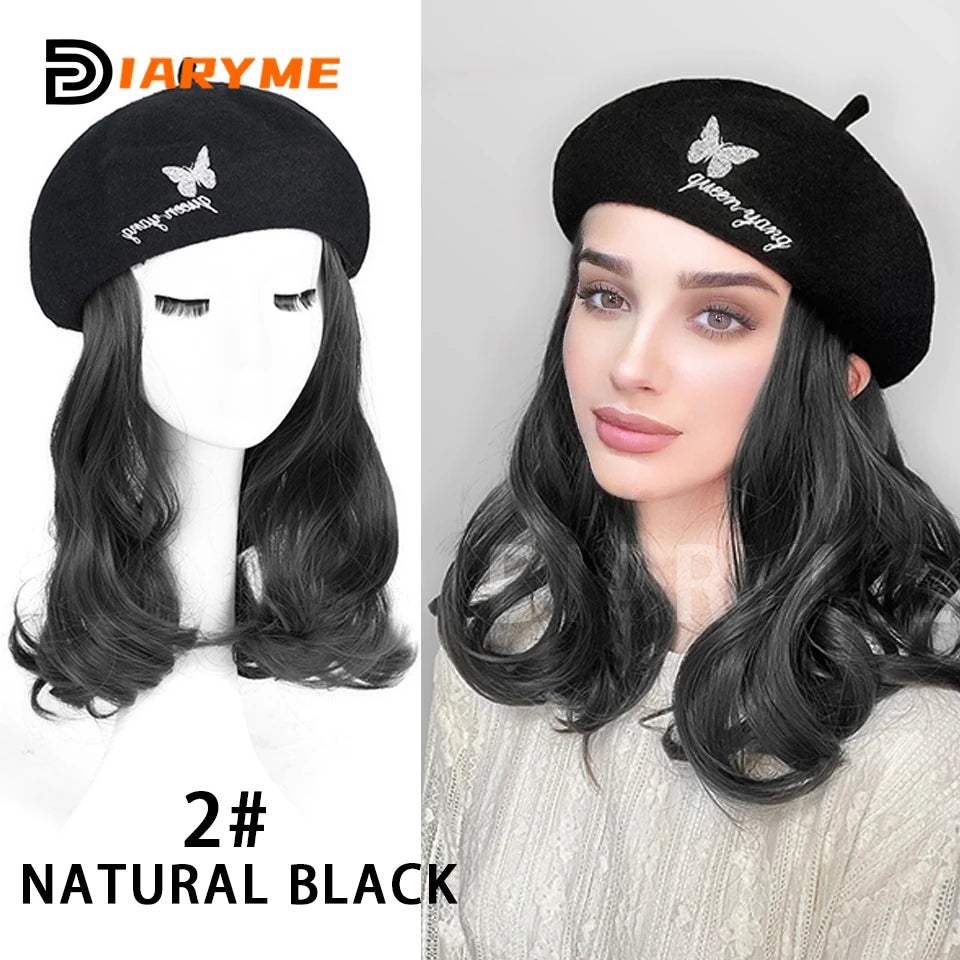 Straight Bob Hair Wig With Cap Beret Hat Wigs