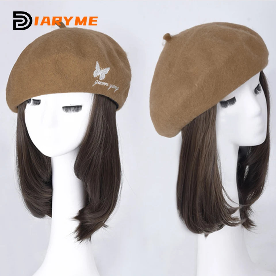 Straight Bob Hair Wig With Cap Beret Hat Wigs