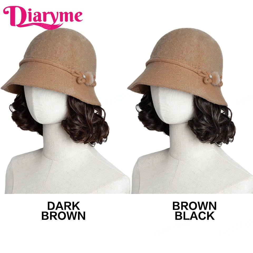 Synthetic Hat wig Fashion Autumn And Winter Fisherman's Hat With Lazy roll foreign style Short Curly Hair Warm Basin Hat Wig Mom
