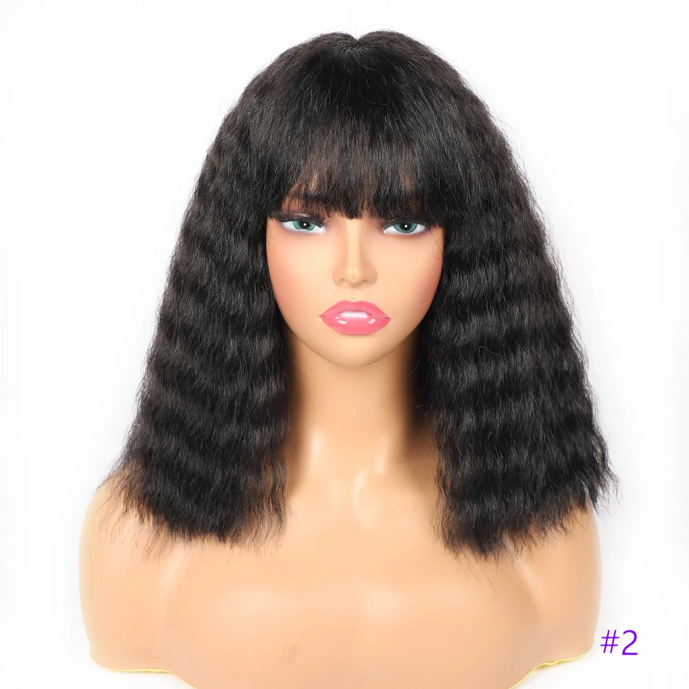Short Curly Synthetic Wig with Blunt Bangs