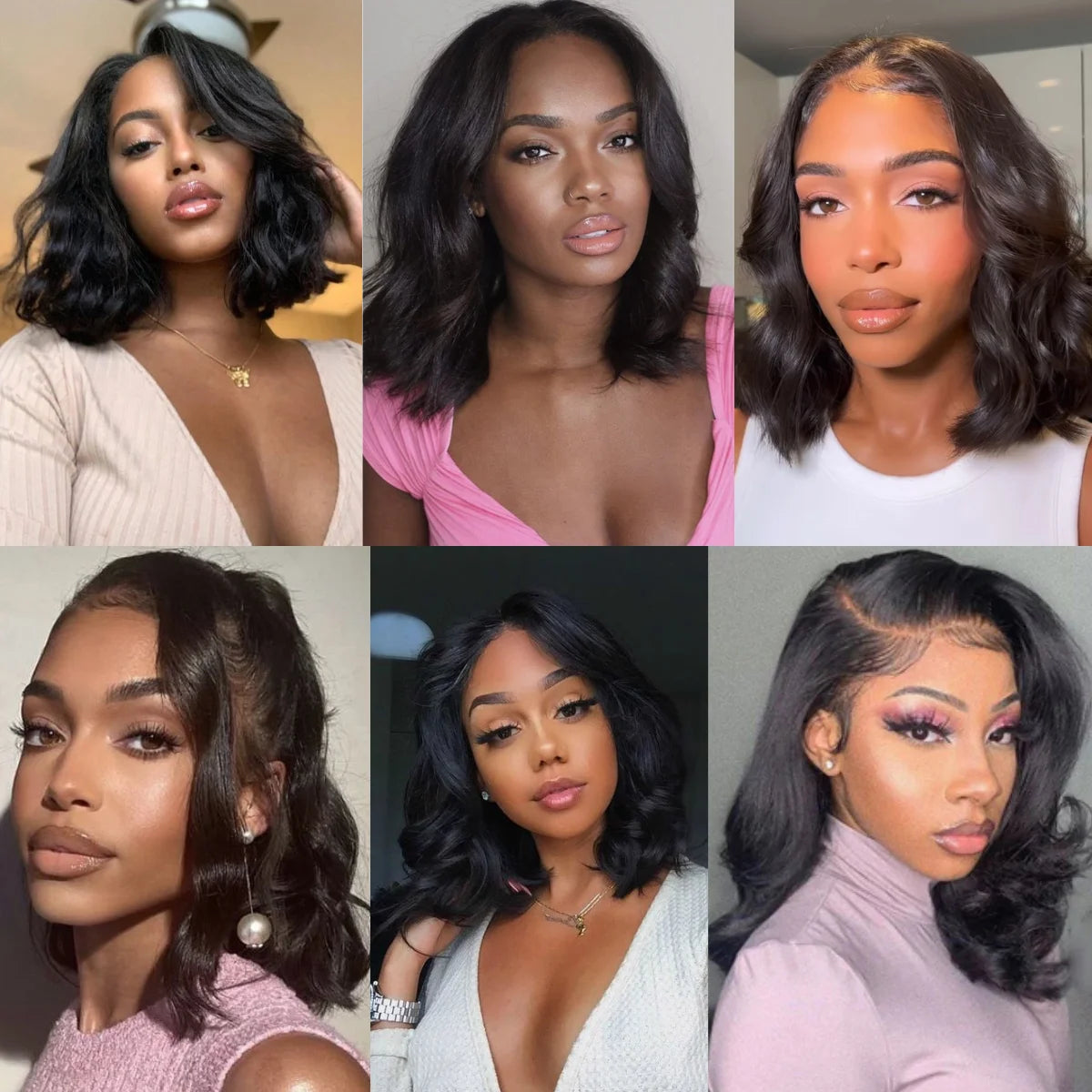 Black Short Body Wave Lace Front Wigs Glueless