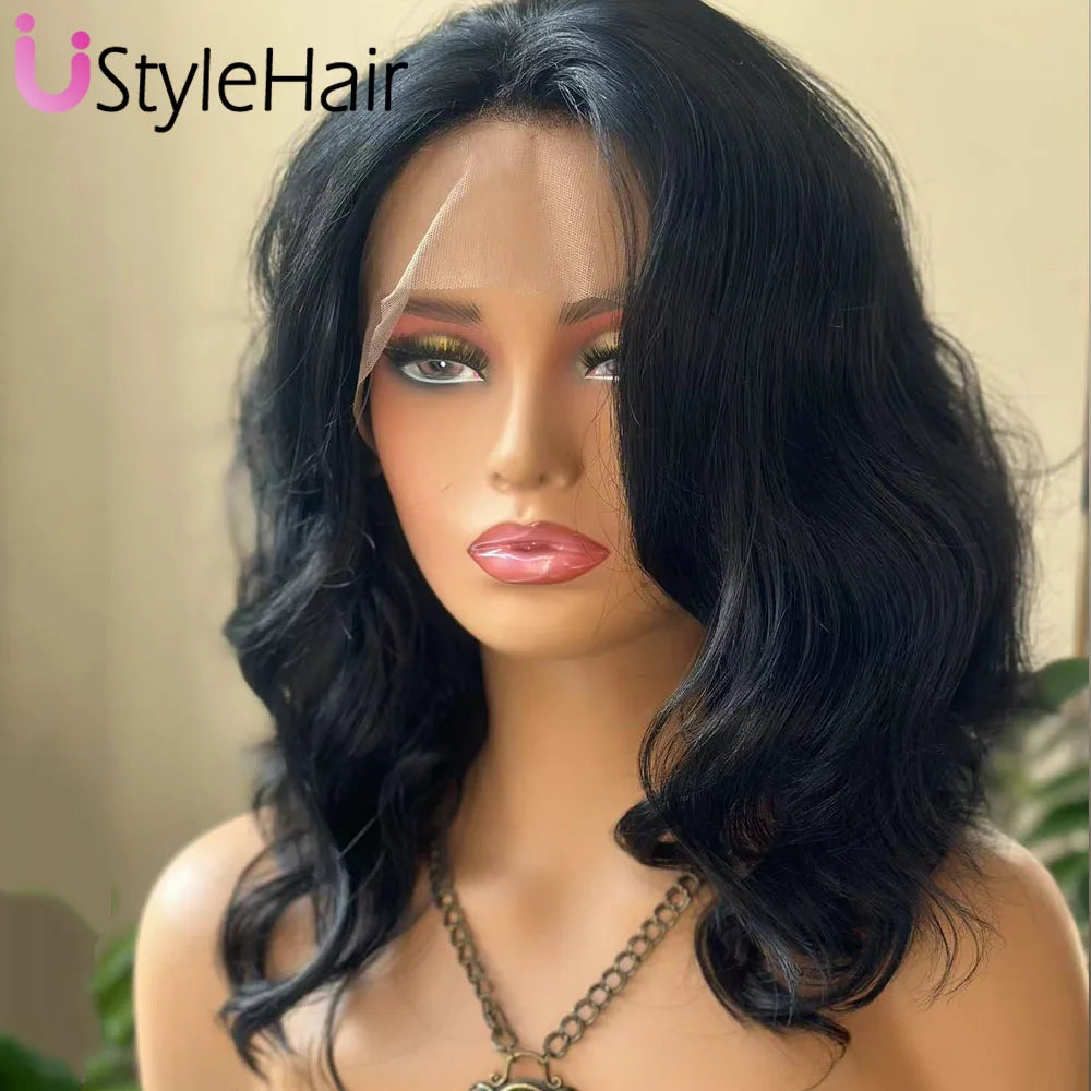 UStyleHair 613 Blonde Bob Lace Hair Lace Front Short Wave Wig Side Part Synthetic Front Wig Heat Resistant Synthetic Hair Daily