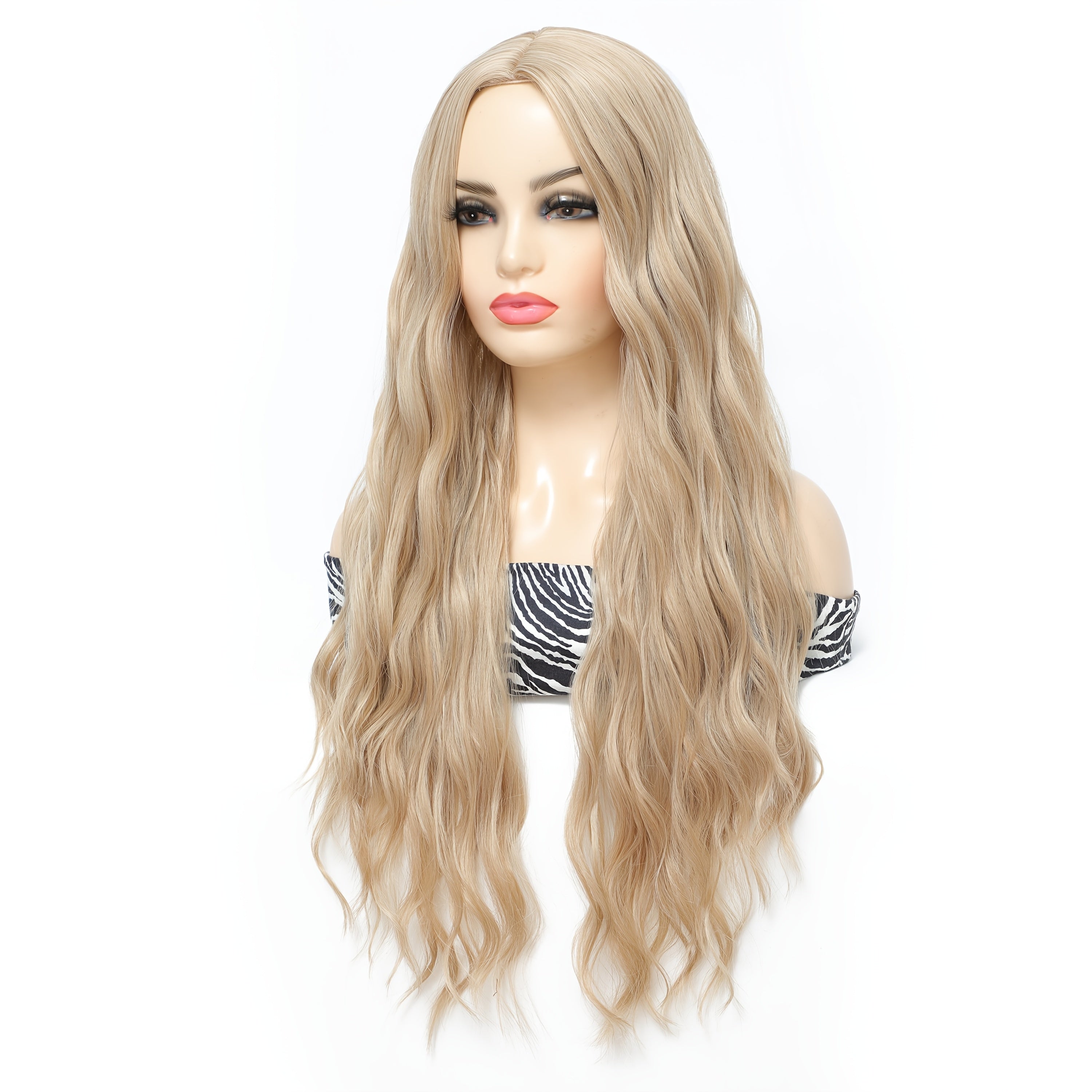 28 Inch Natural Wavy Blonde Wig Middle Part