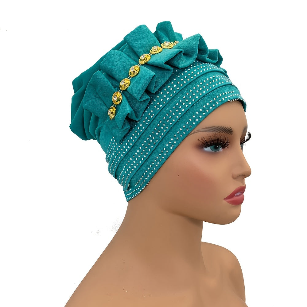 Soft & Comfortable African Turban Cap for Women - Lightweight, Elastic Polyester Head Wrap with Beaded Detail