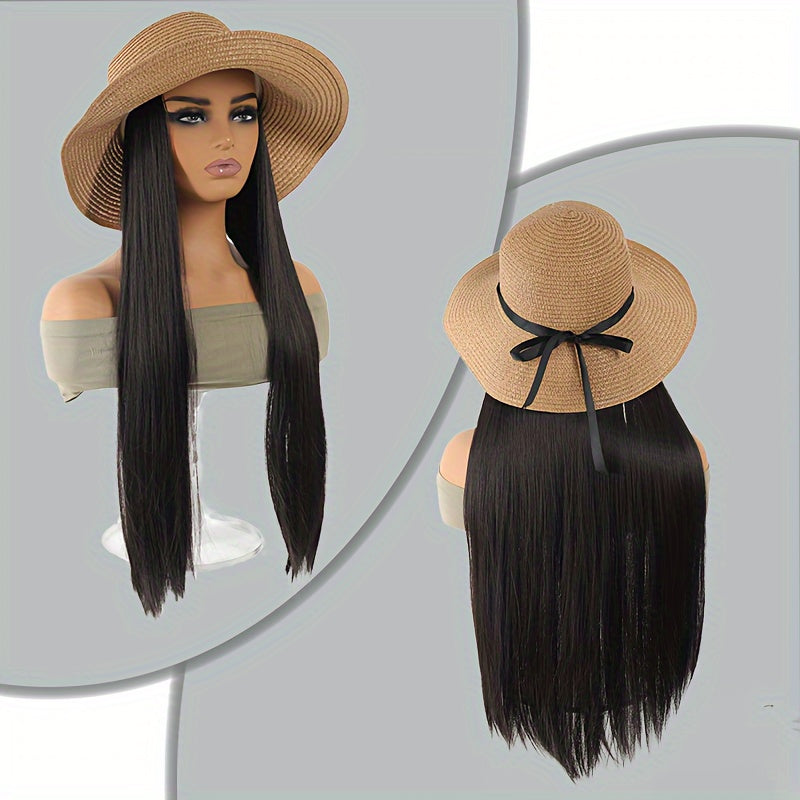 Elegant 20" Women's Long Straight Hair Wig with Fisherman Hat - Breathable, Sun-Protective & Stylish for All Occasions