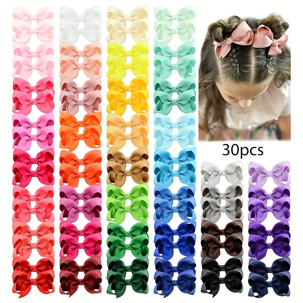 30pcs Candy-Colored Bow Hair Clips for Girls