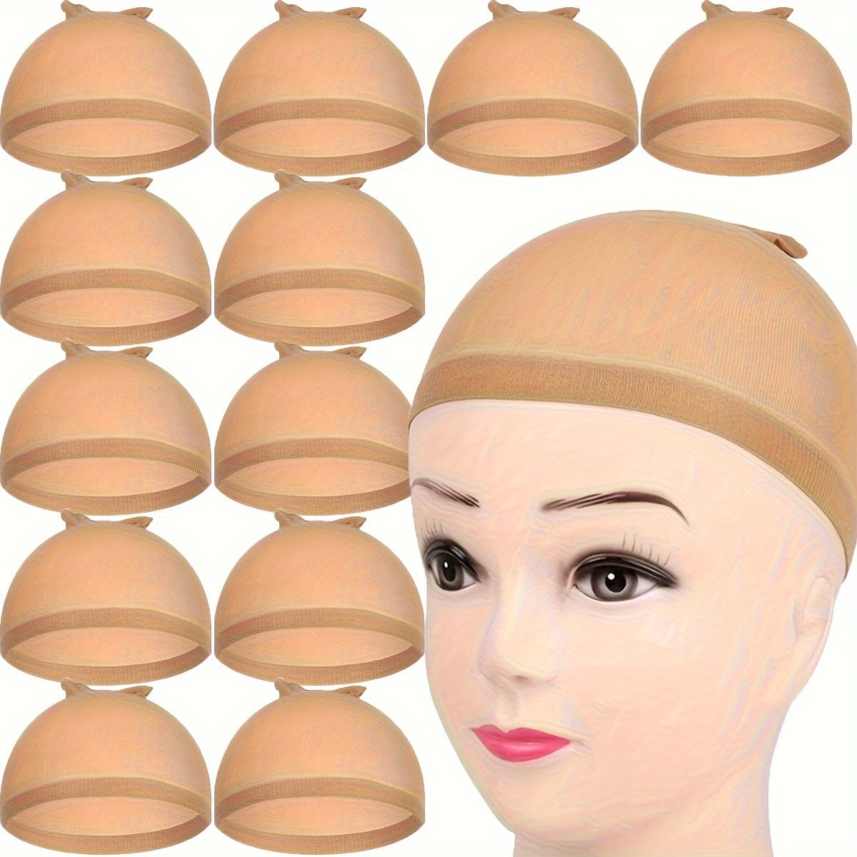 12pcs Stretchy Nylon Wig Caps for Women - Elastic, Comfortable Fit in Dark Brown/Black/Light Brown