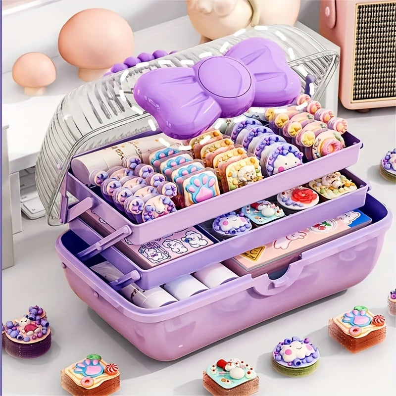 Chic Bow-Adorned 3-Layer Hair Accessory Organizer - Large, Lockable & Foldable Storage Box for Girls