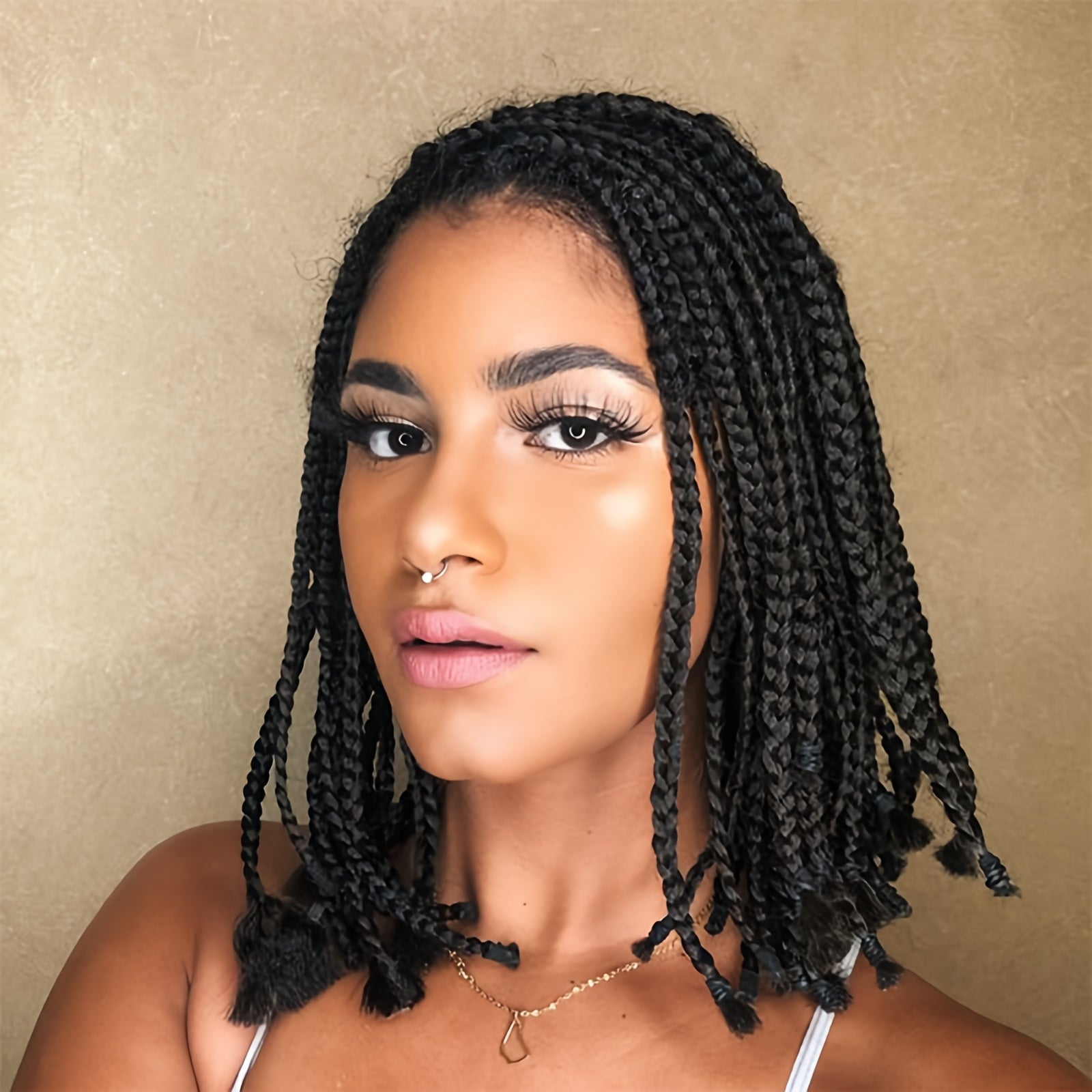 Women's 10-Inch Bob Braided Wig Full Lace - High Temperature Fiber Synthetic Goddess Braids Square Cornrow Style Wig for African Women with Full Lace Area