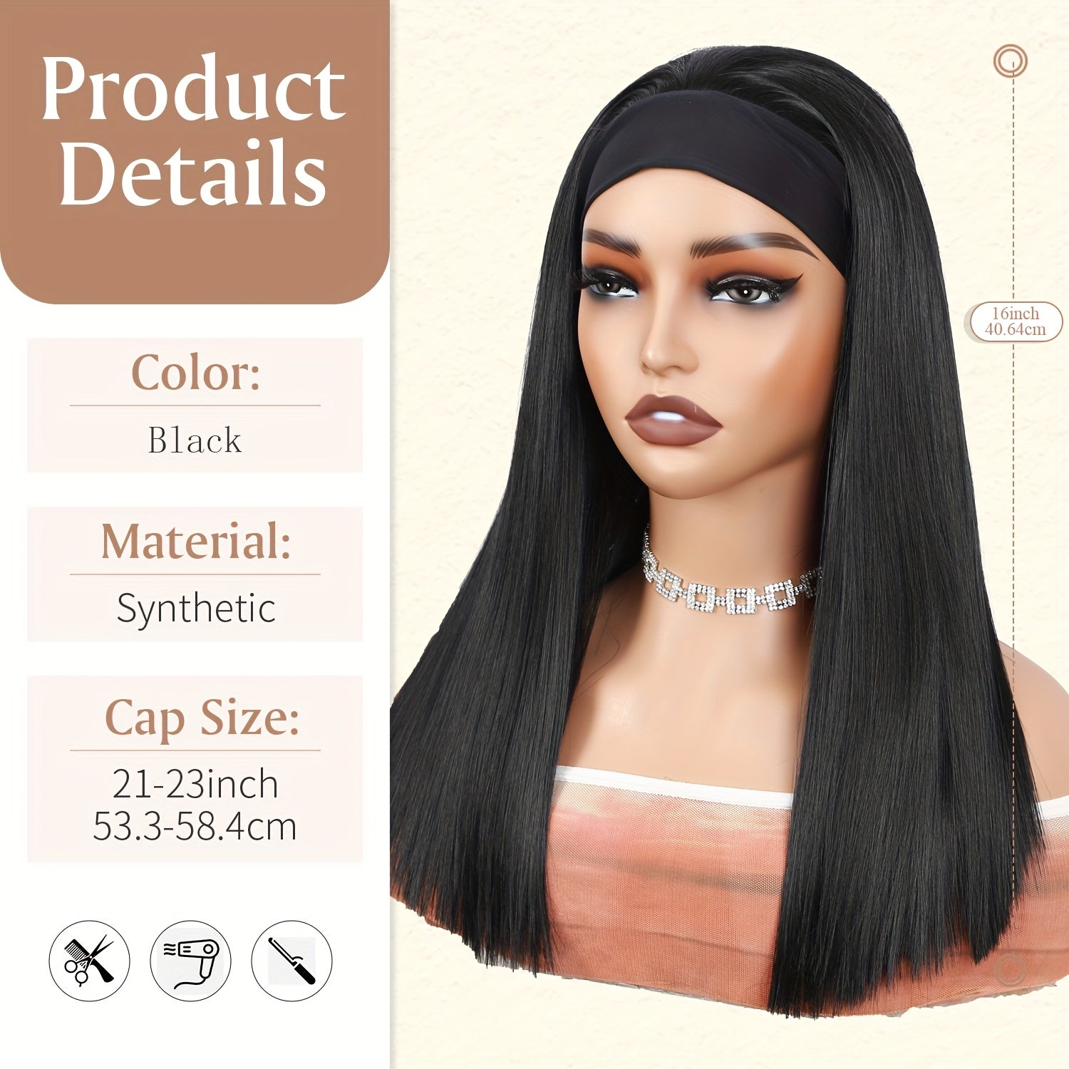 Black Straight Headband Wig