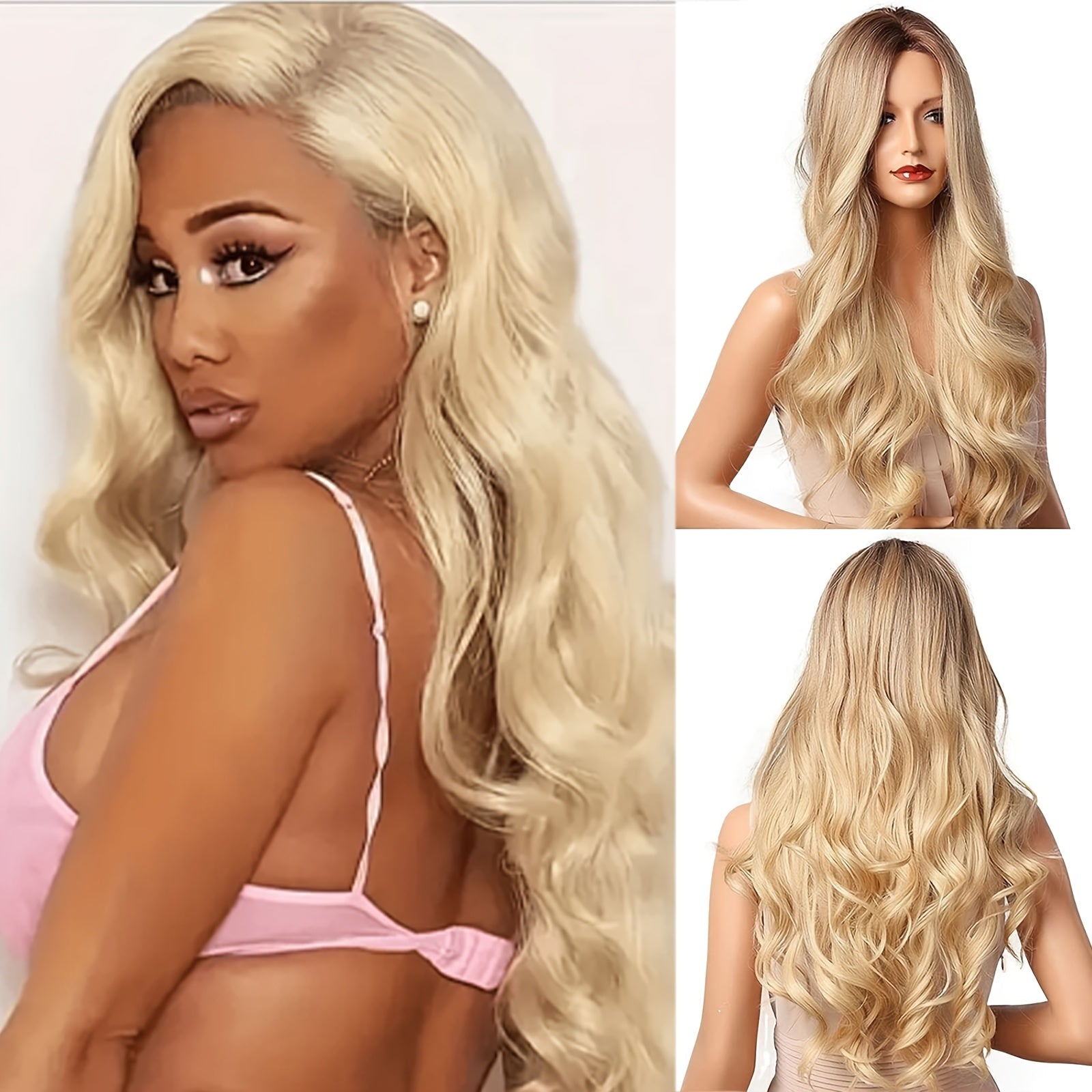 28 Inch Blonde Body Wave Wig, Gorgeous Fashion, Realistic Texture, Comfortable To Wear, Daily Party Wig, Christmas And New Year Atmosphere Holiday Party Wig, Suitable For Various Occasions.