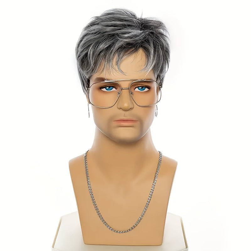 Men Wig in a Gradient Silvery-Gray