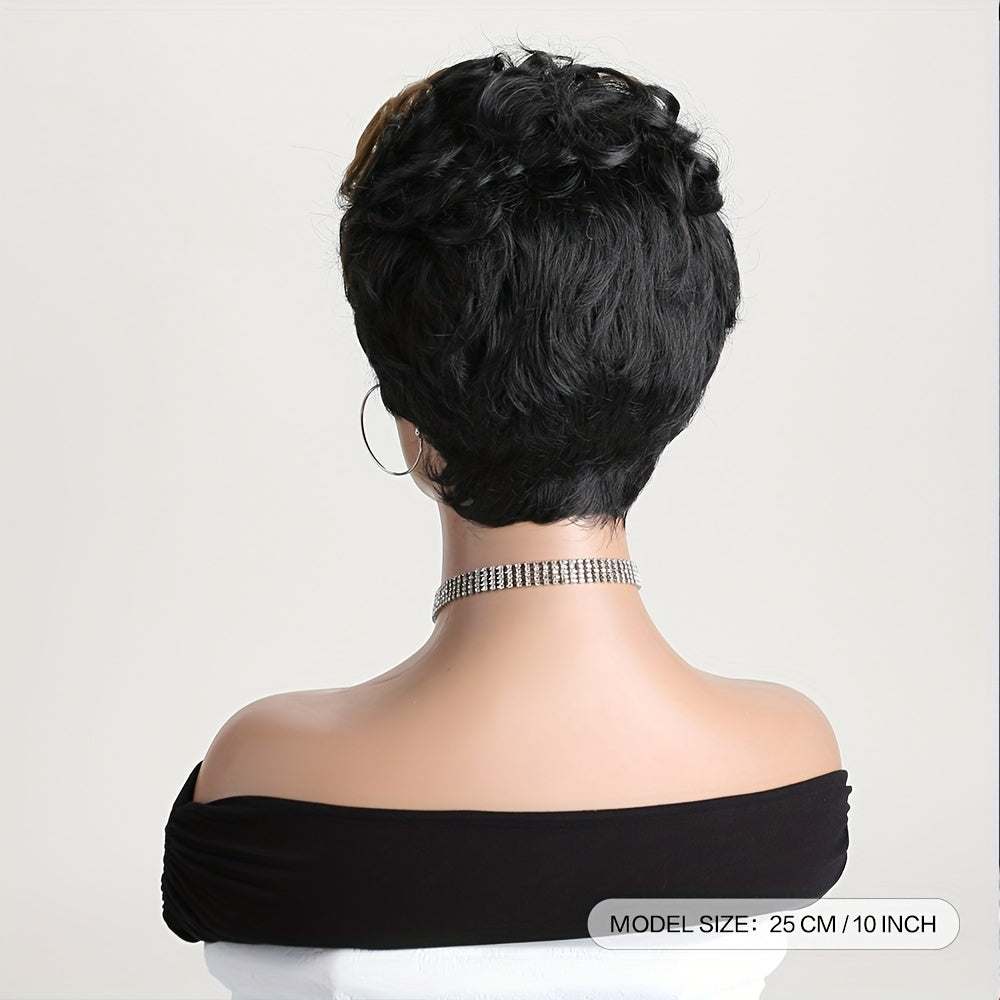 A Fashionable And Naturally Fluffy 10-Inch Black And Brown Mixed Wig for Black Women, Made of Synthetic Fibers with Curled Bangs, Suitable for Daily Wear, Role-Playing, Holiday Parties, And Halloween Costumes.