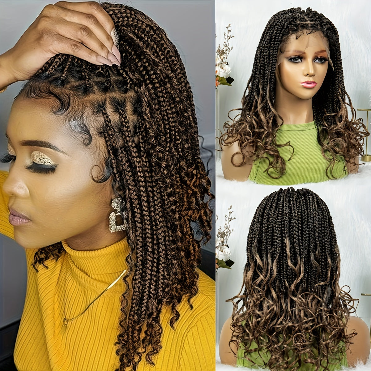 Elegant 9x6 Lace Front Braided Wig with Body Wave Ends, 200% Density, Breathable High-Temperature Synthetic Fiber, Handwoven Style for Casual Attire, Synthetic Lace Front Wig