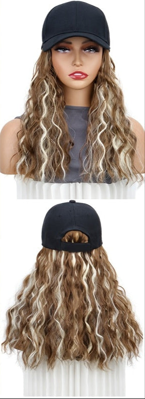 Women's Sports Style Baseball Cap Wig, Water Wave Curly Short Bob